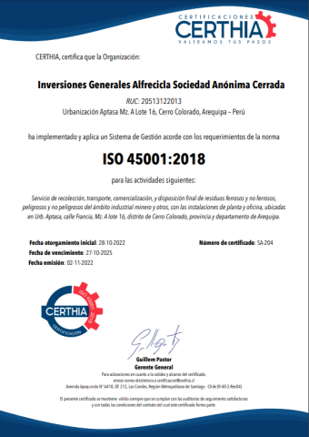 ISO 45001-2022 Alfrecicla