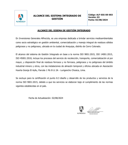 Alcance del Sistema Integrado de Gestión